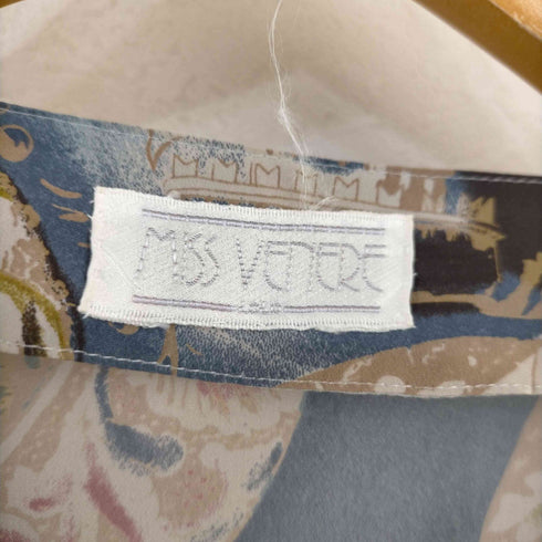 MISS VENERE 80s シェルボタン 総柄アシンメトリー ポリサテンブラウス レディース JPN:9号