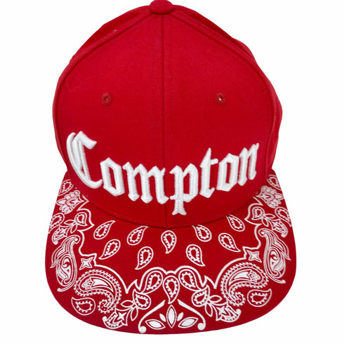 6パネル ツバ総柄 COMPTON 刺繍 スナップバック ベースボールキャップ メンズ