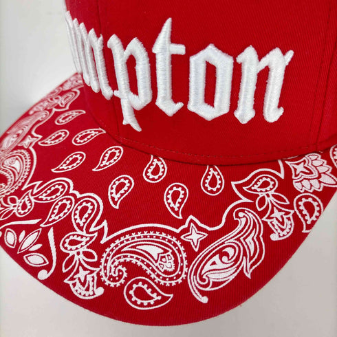 6パネル ツバ総柄 COMPTON 刺繍 スナップバック ベースボールキャップ メンズ