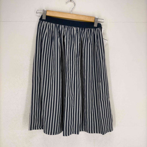 ステファネル STEFANEL シルクスカート ロング フレア ストライプ S 紺 ネイビー レディース JPN:S