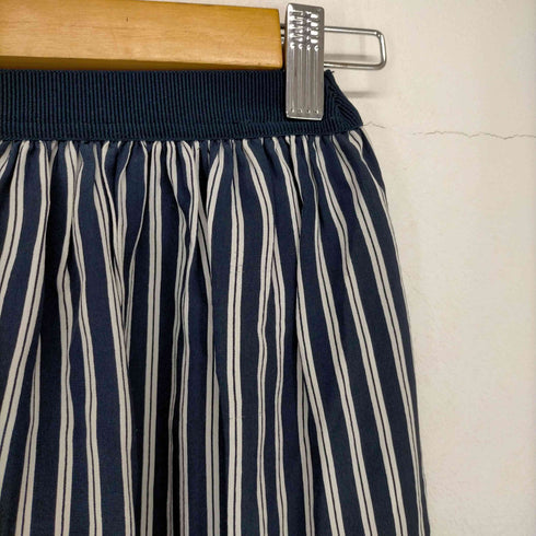ステファネル STEFANEL シルクスカート ロング フレア ストライプ S 紺 ネイビー レディース JPN:S