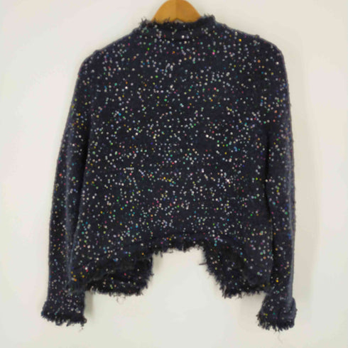 ザラ ZARA KNIT フリンジ ノーカラージャケット ニット カーディガン スパンコール レディース S