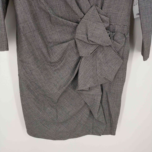 ランバンオンブルー LANVIN en Bleu ツイスト ワンピース ひざ丈 グレンチェック リボン 長袖 レディース 38