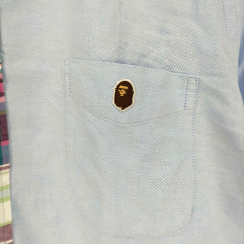 アベイシングエイプ A BATHING APE チェック 切替 エイプヘッド刺繍 S/S オックスフォード B.D シャツ メンズ JPN:L
