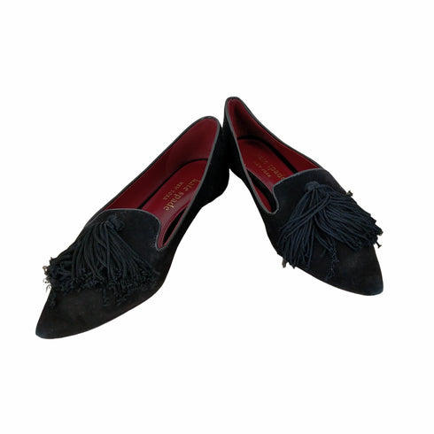 ケイトスペード Kate spade Adore Flats パンプス フラットシューズ ポインテッドトゥ タッセル フェイクスエード 5.5 22cm 黒 ブラック レディース JPN:22