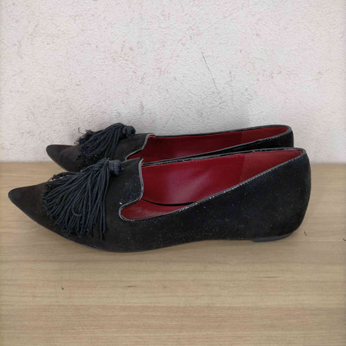 ケイトスペード Kate spade Adore Flats パンプス フラットシューズ ポインテッドトゥ タッセル フェイクスエード 5.5 22cm 黒 ブラック レディース JPN:22
