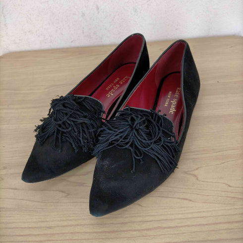 ケイトスペード Kate spade Adore Flats パンプス フラットシューズ ポインテッドトゥ タッセル フェイクスエード 5.5 22cm 黒 ブラック レディース JPN:22