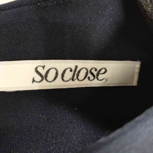ソークローズ so close ノーカラーフリルワンピース 膝丈 半袖 フレンチスリーブ レディース import:L