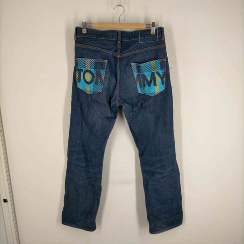トミー TOMMY 裏地千鳥格子柄 バックポケットプリントデザインデニムパンツ メンズ JPN:M
