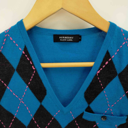 バーバリーブラックレーベル BURBERRY BLACK LABEL フェルト アーガイル ニットベスト メンズ JPN:2