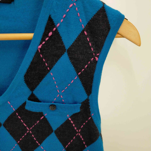 バーバリーブラックレーベル BURBERRY BLACK LABEL フェルト アーガイル ニットベスト メンズ JPN:2