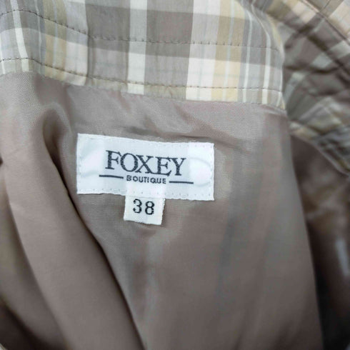 フォクシー FOXEY シルク チェック タックスカート 膝丈 フレア レディース 38