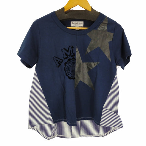 アメリカーナ Americana リメイクTシャツ 半袖 カットソー クルーネック ストライプ ロゴ 星 レディース FREE