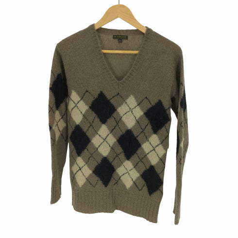 バーバリー BURBERRY シルク モヘヤ 混 ウール アーガイル Vネック ニット メンズ import:XS