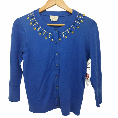 ケイトスペードニューヨーク kate spade NEW YORK Embellished Cardigan ビジュー付きクルーネックコットンカーディガン レディース S