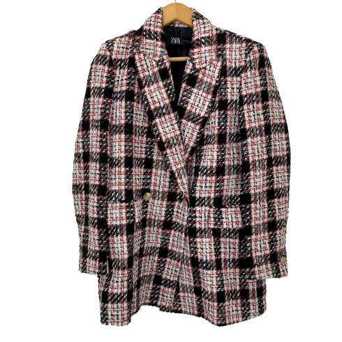 ザラ ZARA ダブル ツイードジャケット テーラード ミドル丈 金ボタン 総裏地 レディース import:S