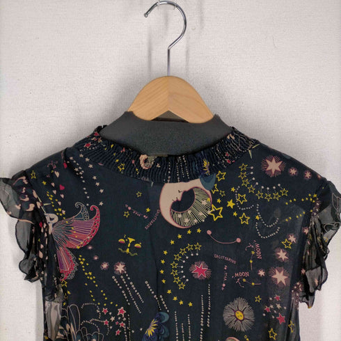 ザラ ZARA 星座柄 ムーンプリント ノースリ フリルワンピース レディース import:L