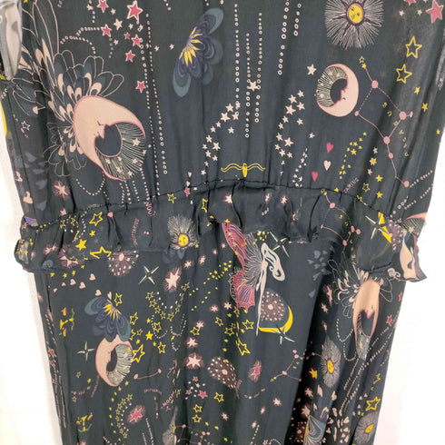ザラ ZARA 星座柄 ムーンプリント ノースリ フリルワンピース レディース import:L