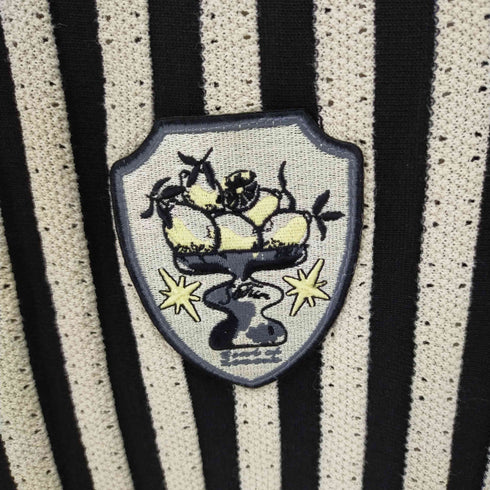SATUR ストライプサッカーシャツ サマーニット ワッペン メンズ