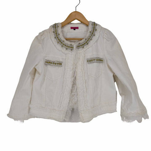 トゥービーシック TO BE CHIC ノーカラーデニムジャケット ビジュー フリンジ レディース JPN:42