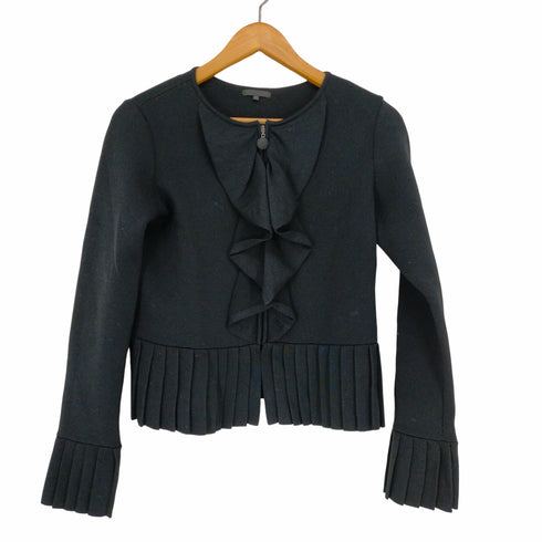 トゥービーシック TO BE CHIC フロントフリルジップアップカーディガン ニット 長袖 クルーネック 裾プリーツ レディース JPN:2