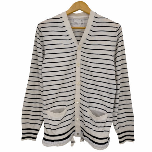 サカイ Sacai カシミヤ混 コットンボーダー ドローコードカーディガン メンズ 2