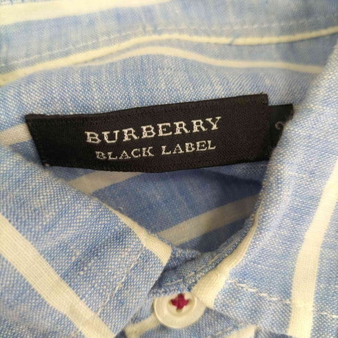 バーバリーブラックレーベル BURBERRY BLACK LABEL リネンボーダー S/S シャツ メンズ JPN:2