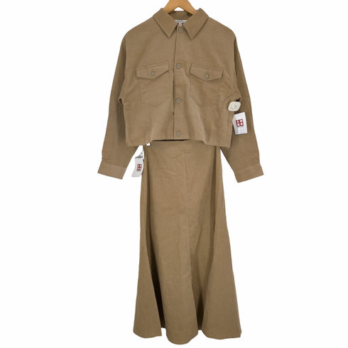 マウジー moussy セットアップ 上下 CORDUROY SHORT コーデュロイ シャツ 長袖 前開き フレアスカート ロング コットン 1 2 ベージュ レディース ジャケット:1スカート:2
