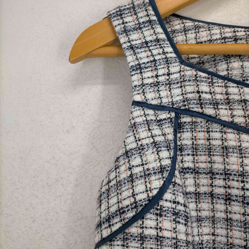 エイミーイストワール eimy istoire エイミーイストワール eimy istoire EM pearl ツイードワンピース ノースリーブ ひざ丈 ロゴボタン S 白 紺 サーモンピンク レディース JPN:S