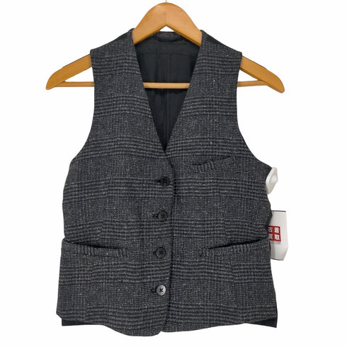 ライト WRYHT ARTISAN SACK VEST GLEN CHECK ベスト グレンチェック ツイード Vネック 前開き 異素材切替 グレー 黒 ブラック レディース