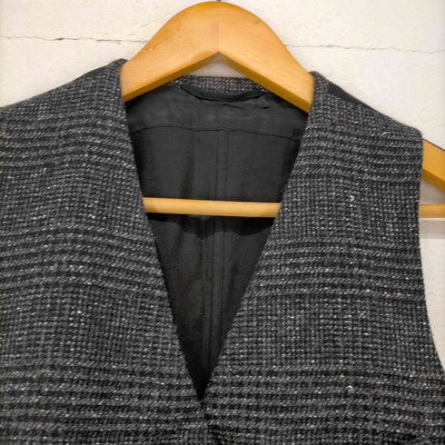 ライト WRYHT ARTISAN SACK VEST GLEN CHECK ベスト グレンチェック ツイード Vネック 前開き 異素材切替 グレー 黒 ブラック レディース