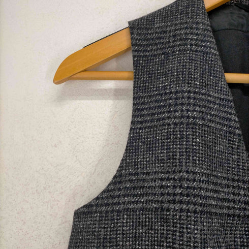 ライト WRYHT ARTISAN SACK VEST GLEN CHECK ベスト グレンチェック ツイード Vネック 前開き 異素材切替 グレー 黒 ブラック レディース
