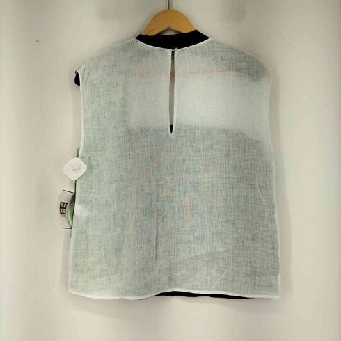 ザラ ZARA white black/green linen block blouse レディース US M