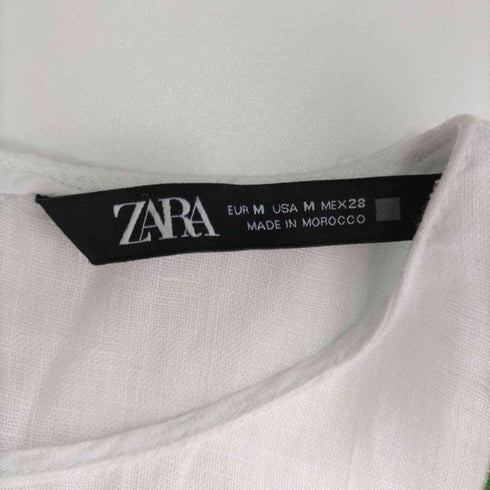 ザラ ZARA white black/green linen block blouse レディース US M