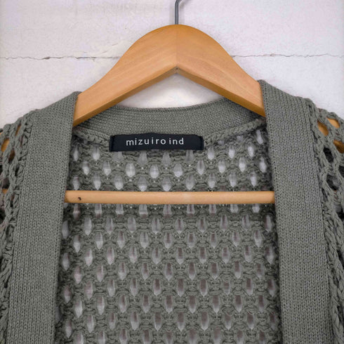 ミズイロインド mizuiro ind 21SS メッシュニットワイドロングカーディガン 長袖 シアー カーキ レディース