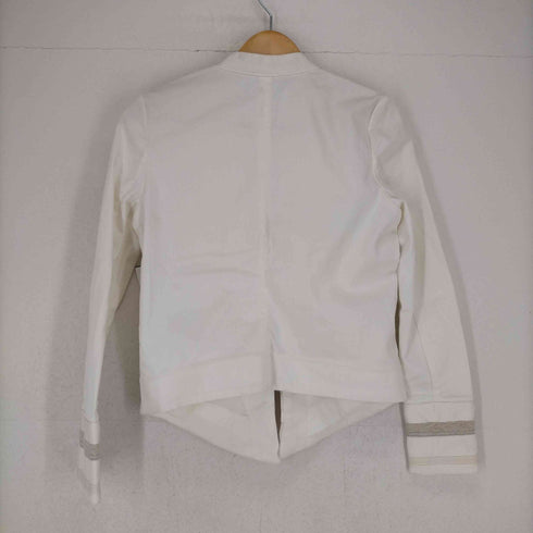 スーパーファイン superfine 切替ボーダージャケット ノーカラー 薄手 ミドル丈 S オフホワイト レディース JPN:S