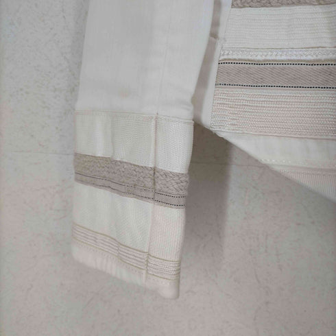 スーパーファイン superfine 切替ボーダージャケット ノーカラー 薄手 ミドル丈 S オフホワイト レディース JPN:S