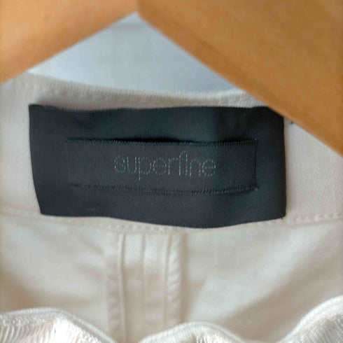 スーパーファイン superfine 切替ボーダージャケット ノーカラー 薄手 ミドル丈 S オフホワイト レディース JPN:S
