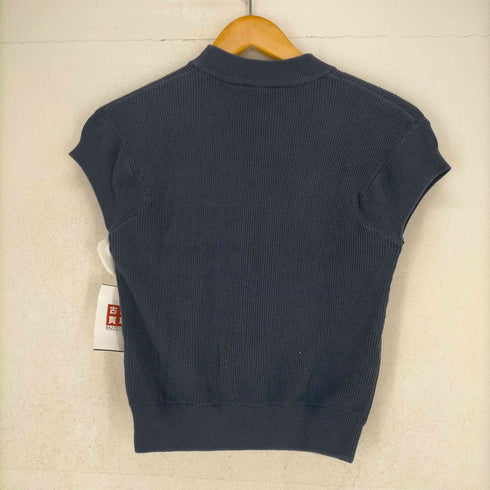 カルヴェン CARVEN カットソー フレンチスリーブ プルオーバー リブニット コットン ポケットデザイン モックネック S 紺 黒 ネイビー ブラック レディース JPN:S