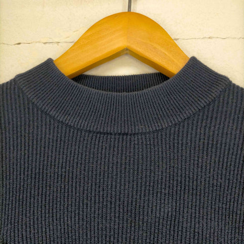 カルヴェン CARVEN カットソー フレンチスリーブ プルオーバー リブニット コットン ポケットデザイン モックネック S 紺 黒 ネイビー ブラック レディース JPN:S