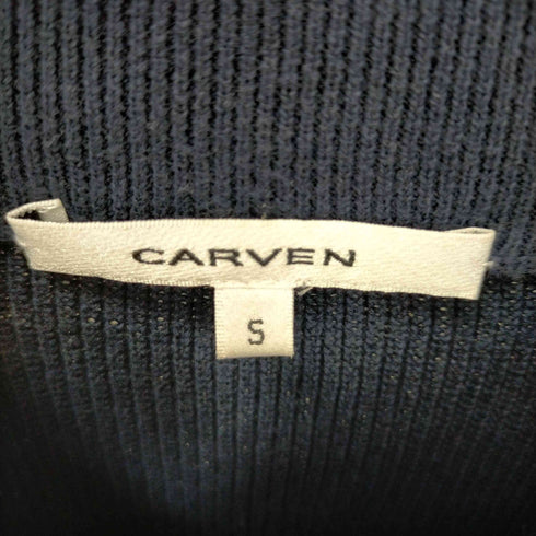 カルヴェン CARVEN カットソー フレンチスリーブ プルオーバー リブニット コットン ポケットデザイン モックネック S 紺 黒 ネイビー ブラック レディース JPN:S