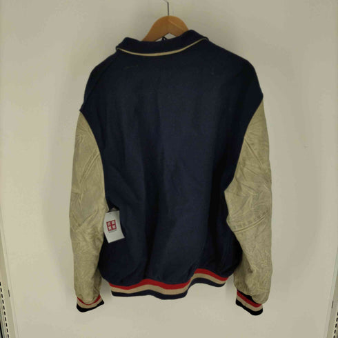 ナイキ NIKE 90S 銀タグ USA製 VARSITY JACKET スウッシュ サッカー エンブレム 刺繍 袖レザー メルトンウール スタジャン バーシティジャケット メンズ import:XL