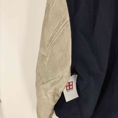 ナイキ NIKE 90S 銀タグ USA製 VARSITY JACKET スウッシュ サッカー エンブレム 刺繍 袖レザー メルトンウール スタジャン バーシティジャケット メンズ import:XL