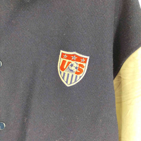 ナイキ NIKE 90S 銀タグ USA製 VARSITY JACKET スウッシュ サッカー エンブレム 刺繍 袖レザー メルトンウール スタジャン バーシティジャケット メンズ import:XL