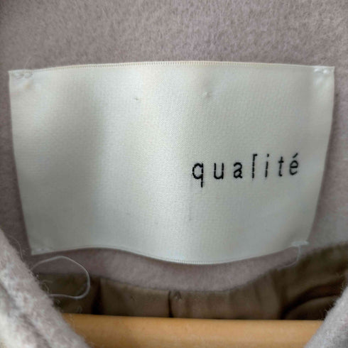 カリテ qualite ノーカラーコート アウター ロング 総裏地 36 ピンクベージュ レディース JPN:36