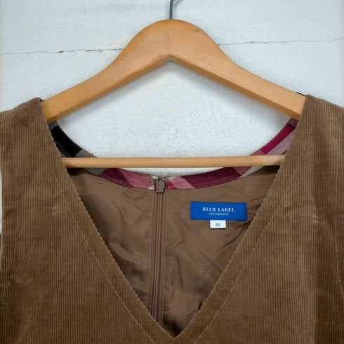 ブルーレーベルクレストブリッジ BLUE LABEL CRESTBRIDGE コーデュロイ ジャンパースカート ワンピース ミニ Vネック 38 茶 ブラウン レディース JPN:38