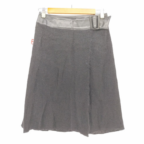 フォクシー FOXEY ベルト付き フェイクレザー 切替 ニット スカート レディース JPN:40