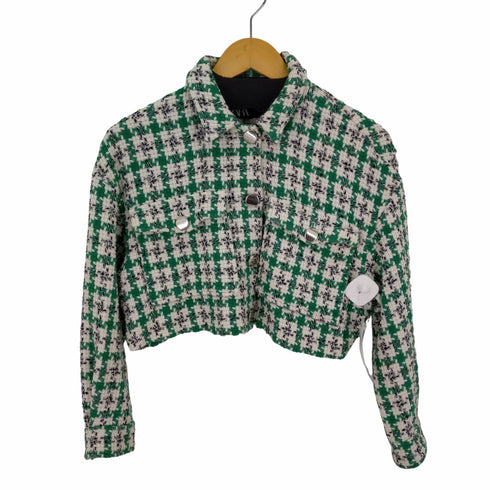 ザラ ZARA クロップドツイードジャケット 短丈 フラップポケット レディース import:XS