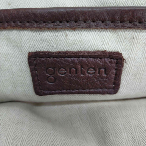 ゲンテン genten シボ革 ステッチレザーハンドバッグ エンボスロゴ レディース