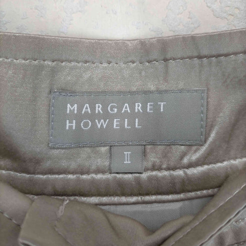 マーガレットハウエル MARGARET HOWELL シルク サテン タック フレア スカート フロントボタン ギャザー ロング 2 ベージュ レディース JPN:2